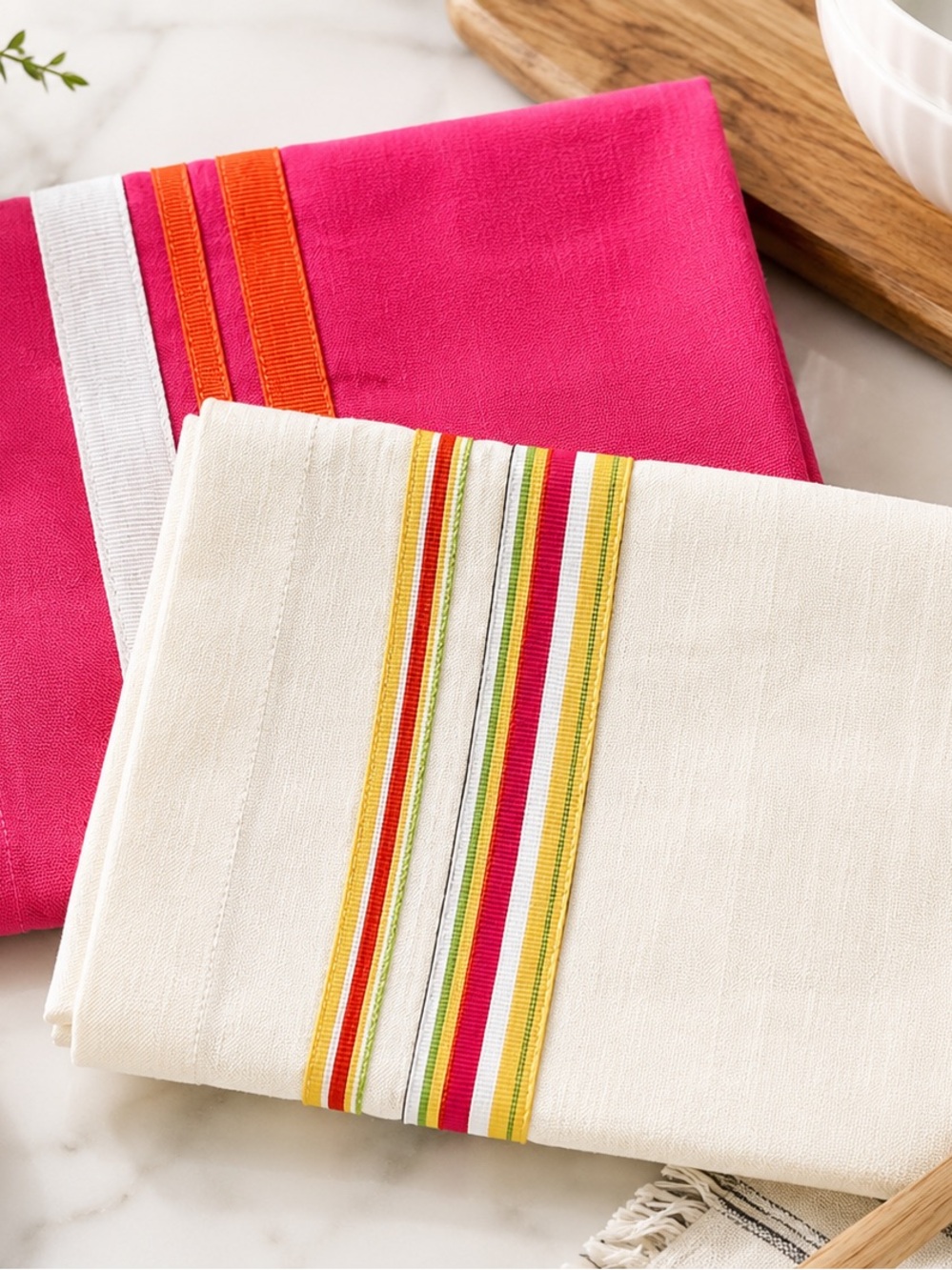 Pottery Barn Pink and White Striped Kitchen Towels - Set of 2